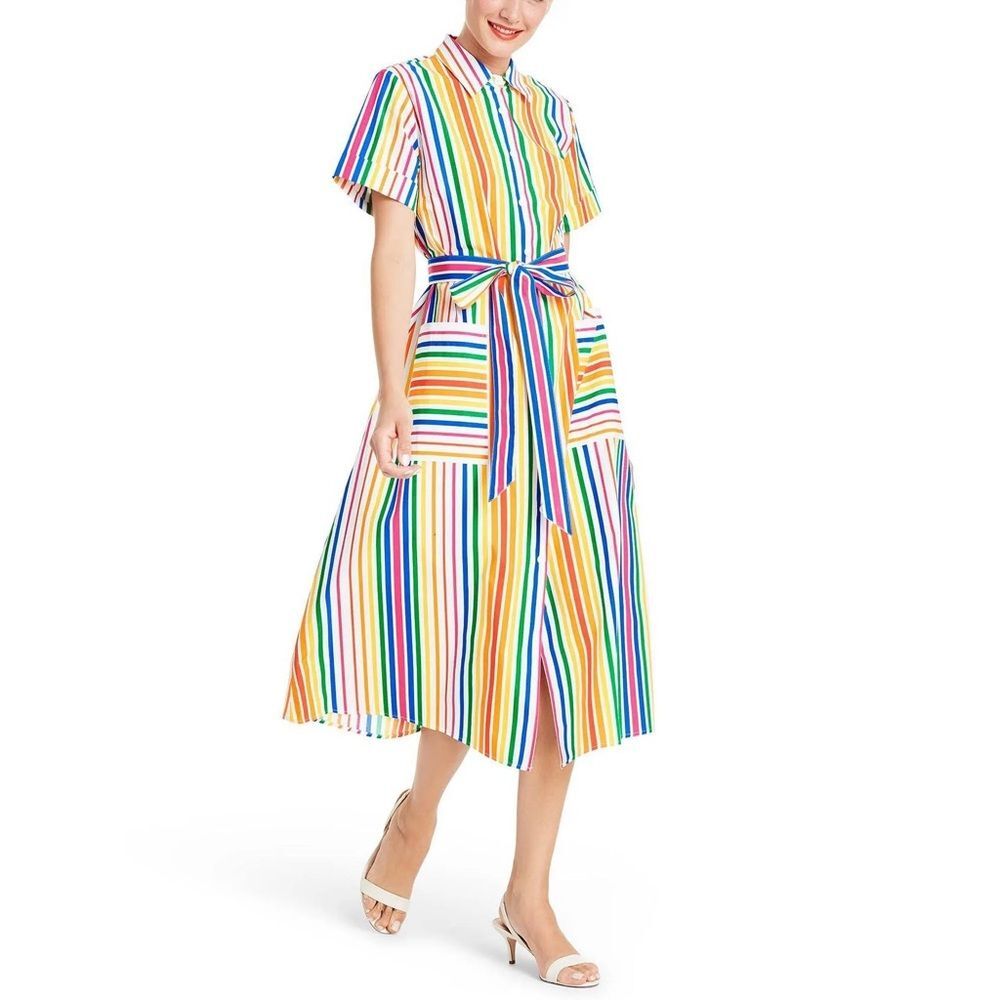 Christopher John Rogers x Target Rainbow Stripe Belted Shirt Dress Size 2 Cotton